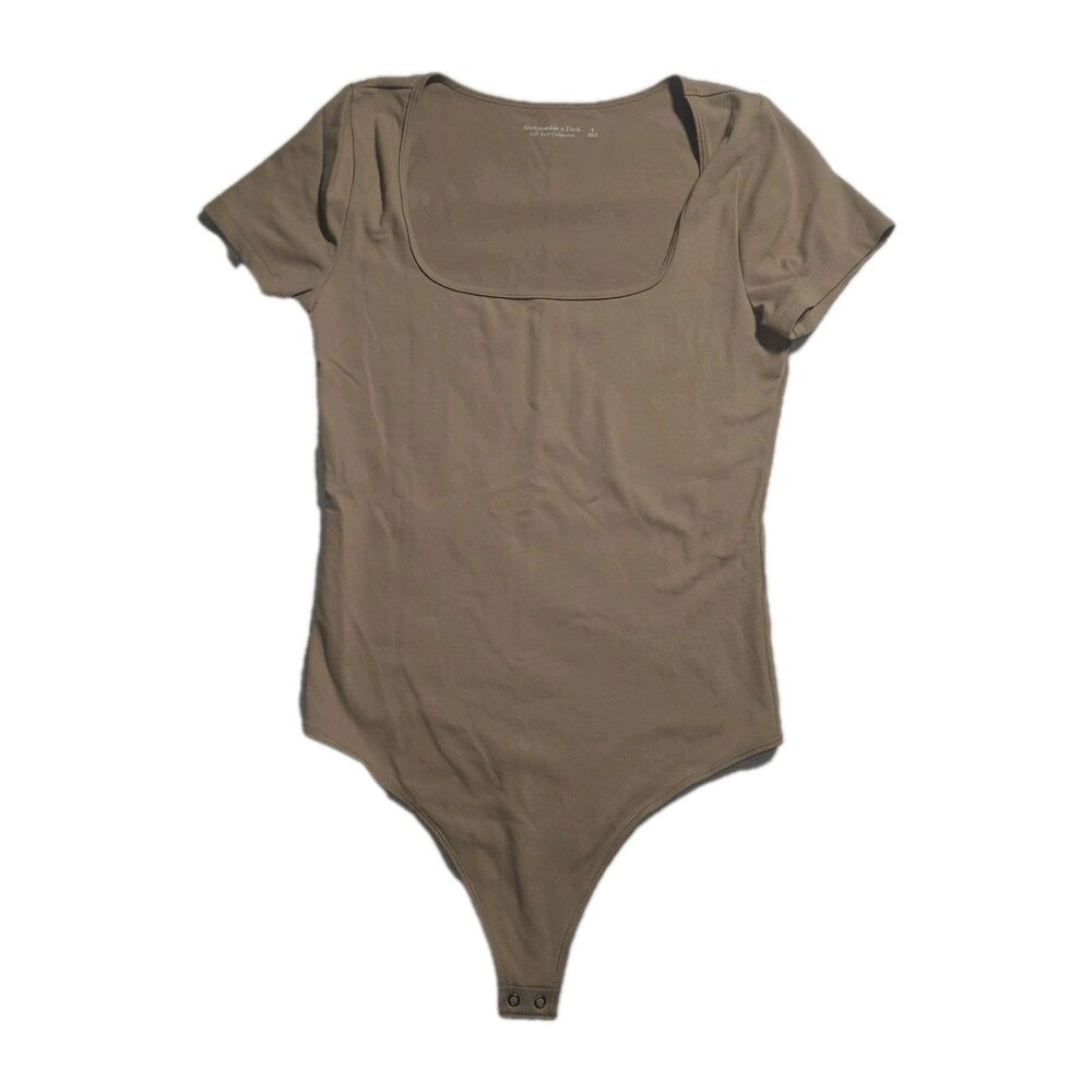 Abercrombie & Fitch Small Soft A&F Bodysuit Taupe Beige Square Neck Basics